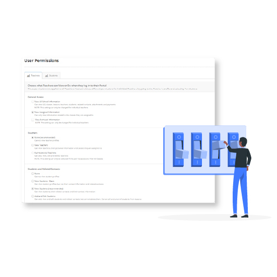 Permission settings and roles.